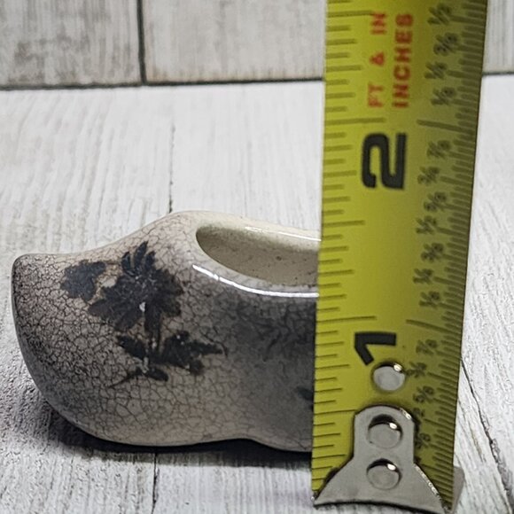 Vintage Miniature Porcelain Clog Shoe Figurine Hand Painted Glazed 2'' Gray - Picture 7 of 7